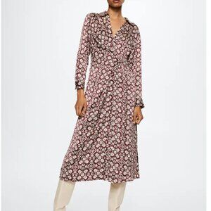 MNG Mango Flowy Flower Dress Size Small Women's Maroon